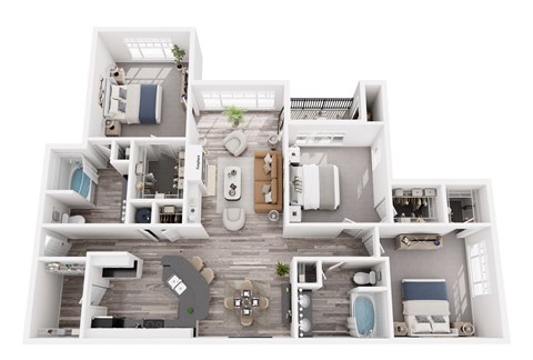 Floor plan for 3 beds, 2 baths, 1454 sqft